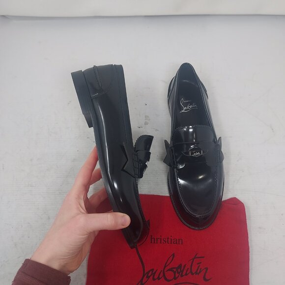 Christian Louboutin Womens Patent Black Leather Loafer - Picture 3 of 11